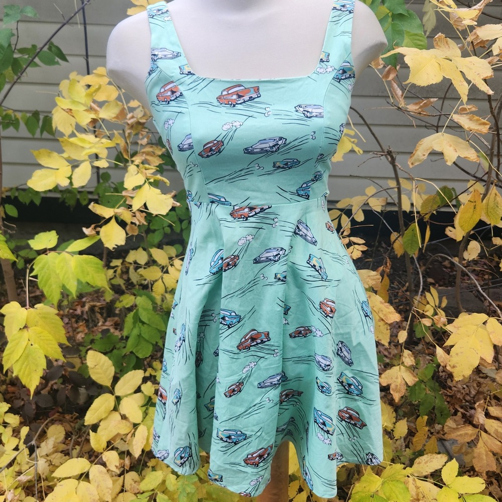 Car Print Fit and Flare Dress‎ Vintage Style Rockabilly Pinup small